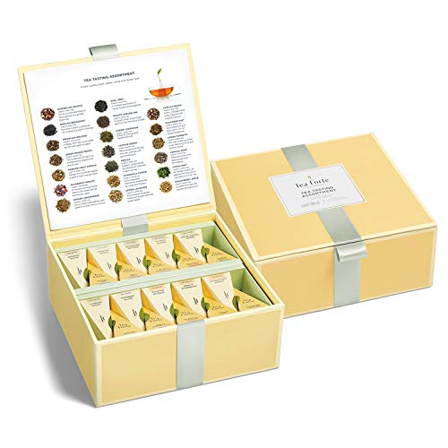Tea Forte Organic Assorted Variety Tea Sampler, Tea Tasting Tea Chest Gift Box with 40 Handcrafted Pyramid Tea Infuser Bags, Black Tea, Herbal Tea, Oolong Tea, Green Tea, White Tea by Tea Forte