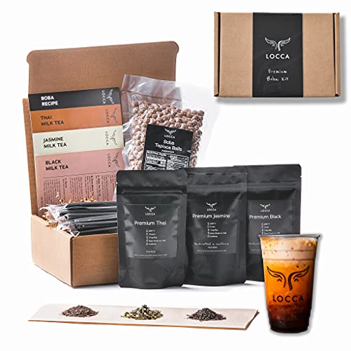 Locca Premium Boba Tea Kit (24+ Drinks) with Boba Cards, Loose Leaf Teas, Tapioca Pearls (Boba) DIY Boba Kit with Thai, Jasmine, Black (Thai Bliss Edition) from Locca