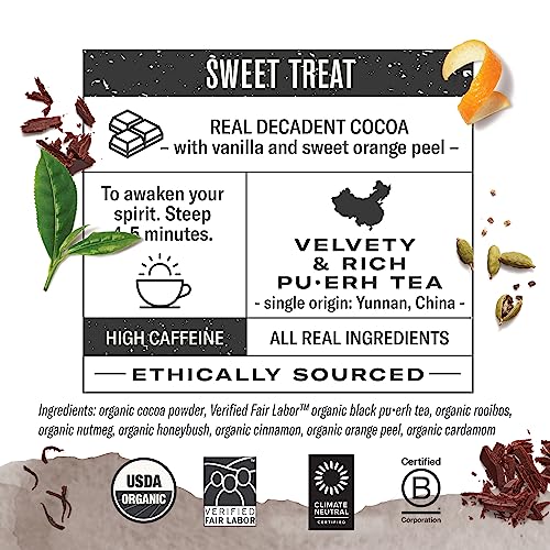 Numi Organic Tea Chocolate Pu-erh, 16 Count Box of Tea Bags, Black Tea by Numi