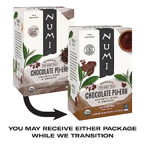 Numi Organic Tea Chocolate Pu-erh, 16 Count Box of Tea Bags, Black Tea by Numi