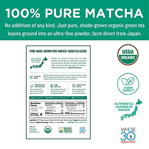 Jade Leaf Matcha Green Tea Powder - Organic Ceremonial Single Serve Stick Packs (30 count) from Jade Leaf Organics, LLC