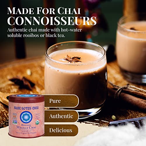 Blue Lotus Chai - Rooibos Flavor Masala Chai - Makes 65 Cups - 2 Ounce Masala Spiced Chai Powder with Organic Spices - Instant Indian Tea No Steeping - No Gluten by BLUE LOTUS