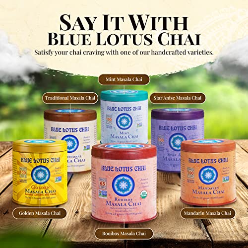 Blue Lotus Chai - Rooibos Flavor Masala Chai - Makes 65 Cups - 2 Ounce Masala Spiced Chai Powder with Organic Spices - Instant Indian Tea No Steeping - No Gluten by BLUE LOTUS