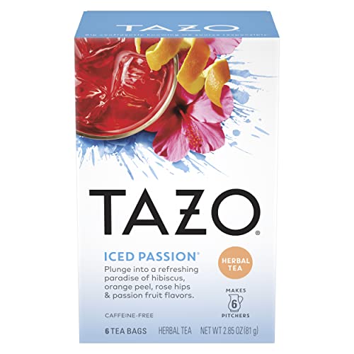 Tazo Herbal Tea Iced Tea Bags For a Refreshing Cold Beverage Iced Passion Caffeine-Free, 6 count, Pack of 4 from Tazo