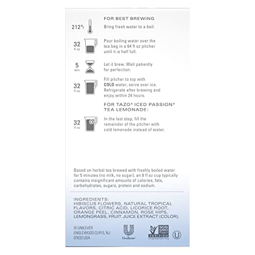 Tazo Herbal Tea Iced Tea Bags For a Refreshing Cold Beverage Iced Passion Caffeine-Free, 6 count, Pack of 4 from Tazo