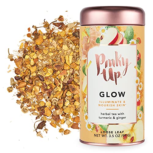 Pinky Up Glow Loose Leaf Wellness Tea | Antioxidant Bioactive Inflammation Fighter Herbal Tea Blend, Caffeine Free, Naturally Low Calorie & Gluten Free | 3.0 Ounce Tin, 25 Servings. from Pinky Up