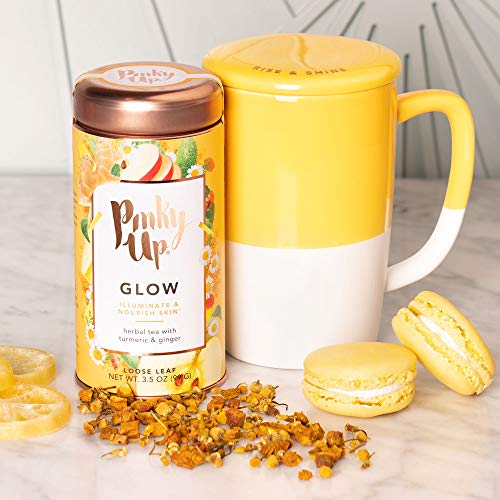 Pinky Up Glow Loose Leaf Wellness Tea | Antioxidant Bioactive Inflammation Fighter Herbal Tea Blend, Caffeine Free, Naturally Low Calorie & Gluten Free | 3.0 Ounce Tin, 25 Servings. from Pinky Up