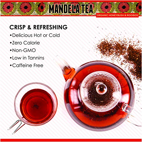 Mandela Tea Organic Honeybush & Rooibos Tea (60 Bags) | Red Herbal Tea from South Africa | Includes Stay Fresh Tin | No Calories or Caffeine | Antioxidant Rich All Natural Tea Leaves from Cape Tea Co.