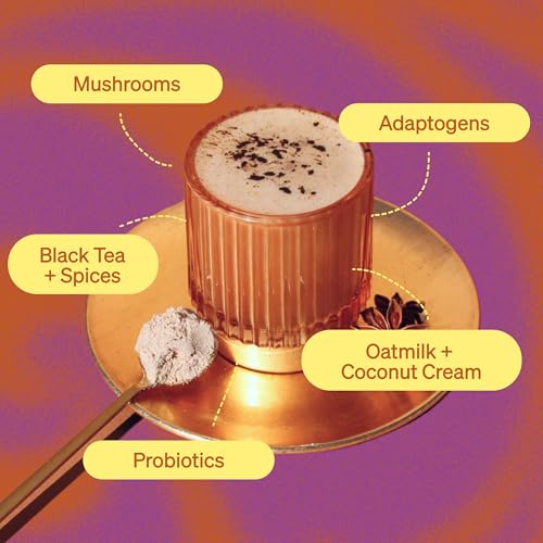 Clevr Chai SuperLatte â Chai Tea Latte Mix, Masala Chai Spices with Oat Milk and Coconut Cream, Powered by Adaptogens, Reishi & Lionâs Mane Mushrooms + Probiotics, Powder Mix with Ashwagandha by Clevr