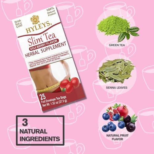 Hyleys Slim Tea Goji Berry Flavor - Weight Loss Herbal Supplement Cleanse and Detox - 25 Tea Bags (1 Pack) from HYLEYS Tea