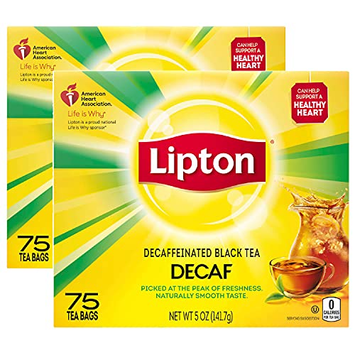 Lipton Tea Bags For a Delicious Beverage Decaf Black Tea Caffeine-Free and Made With Real Tea Leaves 75 Tea Bags (Pack of 2) by Lipton