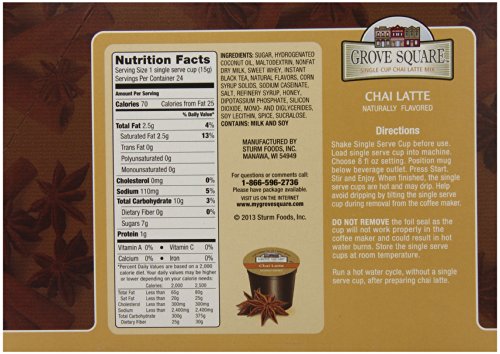 Grove Square Tea, Chai Latte, 24 Single Serve Cups by Caza Trail
