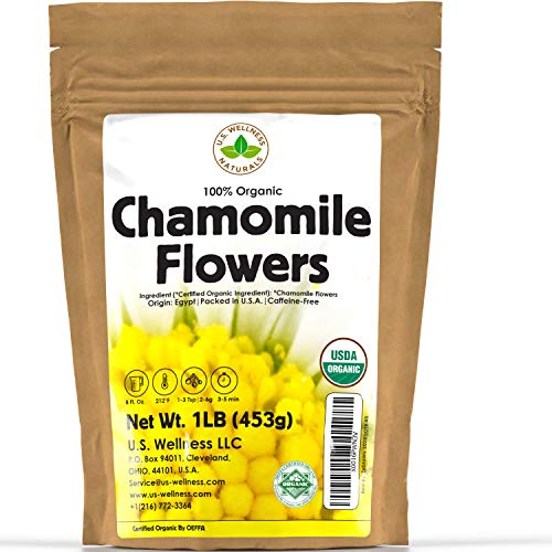Chamomile Tea 1LB (16Oz) 100% CERTIFIED Organic (USDA seal) Chamomile Flowers Herbal Tea (Matricaria Chamomilla) in 1 lb Bulk Kraft BPA free Resealable Bags from U.S. Wellness from U.S. Wellness LLC