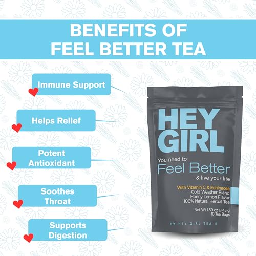 Feel Better Herbal Tea - Immune Support , Immune Booster w/ Echinacea , Elderberry , Vitamin C , Ginseng , Ginger - Thoughtful Gifts For Women by HEY GIRL