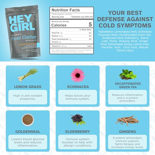 Feel Better Herbal Tea - Immune Support , Immune Booster w/ Echinacea , Elderberry , Vitamin C , Ginseng , Ginger - Thoughtful Gifts For Women by HEY GIRL