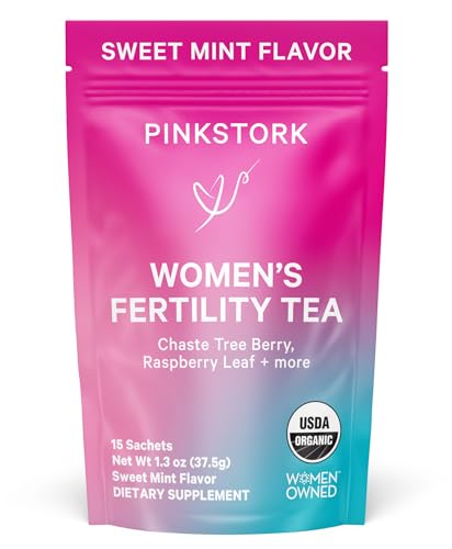 Pink Stork Fertility Tea: Organic Red Raspberry Leaf Tea, Fertility Prenatal Vitamins, Fertility Supplements for Women, Vitex, Hormone Balance + Cycle Support, Women-Owned, Sweet Mint, 30 Cups from Pink Stork