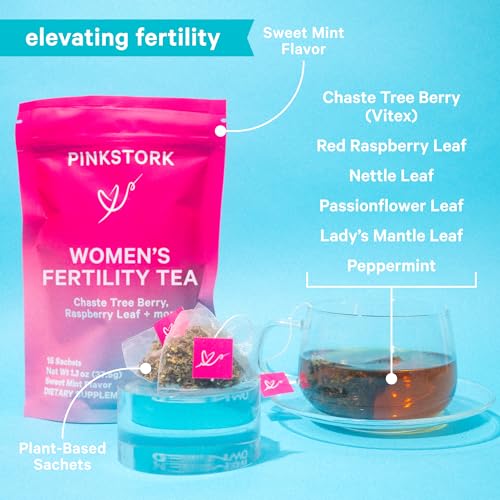 Pink Stork Fertility Tea: Organic Red Raspberry Leaf Tea, Fertility Prenatal Vitamins, Fertility Supplements for Women, Vitex, Hormone Balance + Cycle Support, Women-Owned, Sweet Mint, 30 Cups from Pink Stork