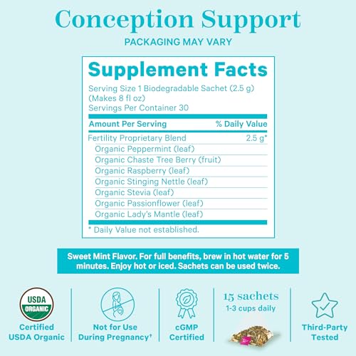Pink Stork Fertility Tea: Organic Red Raspberry Leaf Tea, Fertility Prenatal Vitamins, Fertility Supplements for Women, Vitex, Hormone Balance + Cycle Support, Women-Owned, Sweet Mint, 30 Cups from Pink Stork