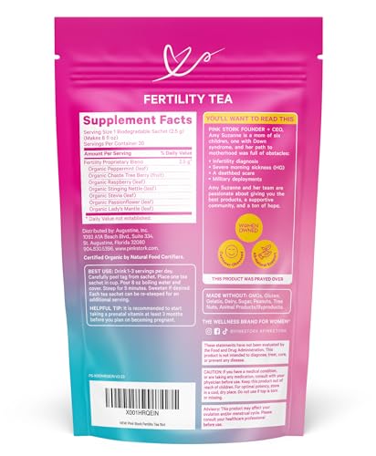 Pink Stork Fertility Tea: Organic Red Raspberry Leaf Tea, Fertility Prenatal Vitamins, Fertility Supplements for Women, Vitex, Hormone Balance + Cycle Support, Women-Owned, Sweet Mint, 30 Cups from Pink Stork