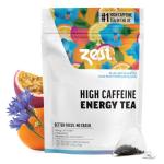 Zest High Caffeine Energy Hot Tea Blend, Natural & Healthy Coffee Substitute, Perfect for Keto & Whole 30, 20 servings (150mg Caffeine each), Compostable Teabags (No Plastic) - Blue Lady Black Tea by Zest Tea