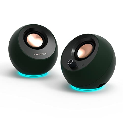 Creative Pebble Pro Minimalist 2.0 USB-C Computer Speakers with Bluetooth 5.3 and Customizable RGB Lighting, Clear Dialog and BassFlex Tech, USB Audio, Headset Port, for PC and Mac (Green) from Creative Labs
