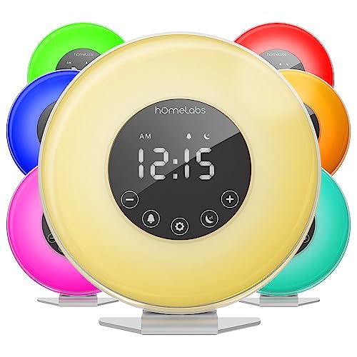 hOmeLabs Sunrise Alarm Clock - Digital LED Clock with 6 Color Switch and FM Radio for Bedrooms - Multiple Nature Sounds Sunset Simulation & Touch Control - with Snooze Function for Heavy Sleepers from hOmeLabs