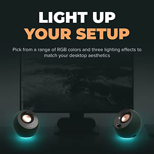 Creative Pebble Pro Minimalist 2.0 USB-C Computer Speakers with Bluetooth 5.3 and Customizable RGB Lighting, Clear Dialog and BassFlex Tech, USB Audio, Headset Port, for PC and Mac (Green) from Creative Labs