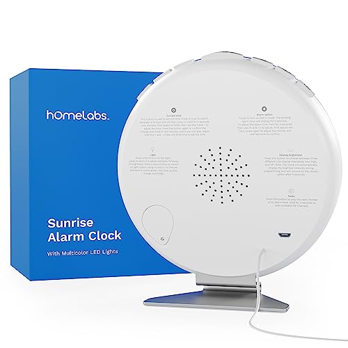 hOmeLabs Sunrise Alarm Clock - Digital LED Clock with 6 Color Switch and FM Radio for Bedrooms - Multiple Nature Sounds Sunset Simulation & Touch Control - with Snooze Function for Heavy Sleepers from hOmeLabs