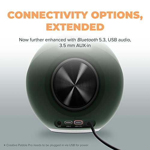 Creative Pebble Pro Minimalist 2.0 USB-C Computer Speakers with Bluetooth 5.3 and Customizable RGB Lighting, Clear Dialog and BassFlex Tech, USB Audio, Headset Port, for PC and Mac (Green) from Creative Labs