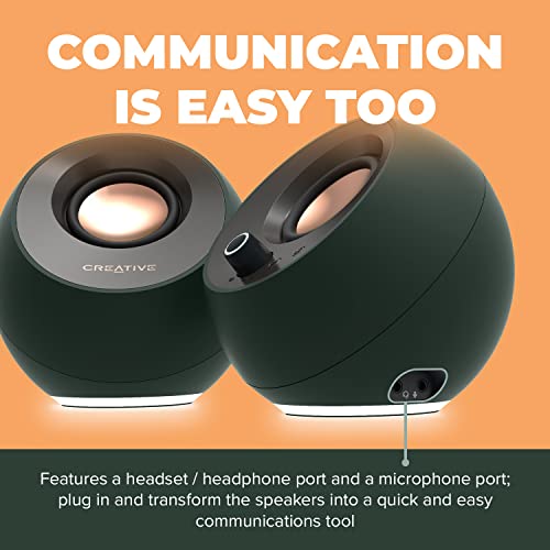 Creative Pebble Pro Minimalist 2.0 USB-C Computer Speakers with Bluetooth 5.3 and Customizable RGB Lighting, Clear Dialog and BassFlex Tech, USB Audio, Headset Port, for PC and Mac (Green) from Creative Labs