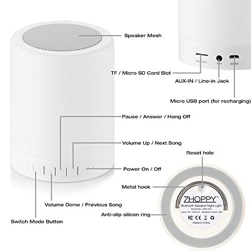 ZHOPPY Night Light Bluetooth Speakers, Touch Control Bedside Lamp Portable Table Lamp Color LED Outdoor Speaker Light Music Player Birthday Gifts by ZHOPPY