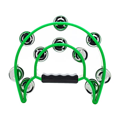 Double Row Tambourine, Musfunny Metal Jingles Hand Held Percussion Tambourine Musical Instrument Gifts for Kids and Adults (Green) from Musfunny