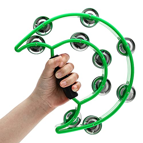 Double Row Tambourine, Musfunny Metal Jingles Hand Held Percussion Tambourine Musical Instrument Gifts for Kids and Adults (Green) from Musfunny