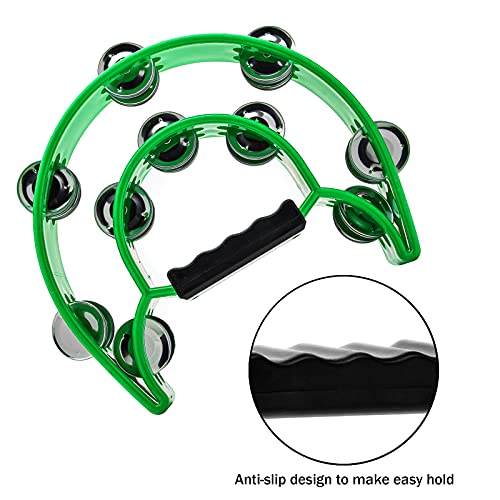 Double Row Tambourine, Musfunny Metal Jingles Hand Held Percussion Tambourine Musical Instrument Gifts for Kids and Adults (Green) from Musfunny
