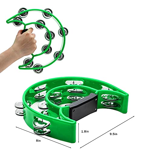 Double Row Tambourine, Musfunny Metal Jingles Hand Held Percussion Tambourine Musical Instrument Gifts for Kids and Adults (Green) from Musfunny
