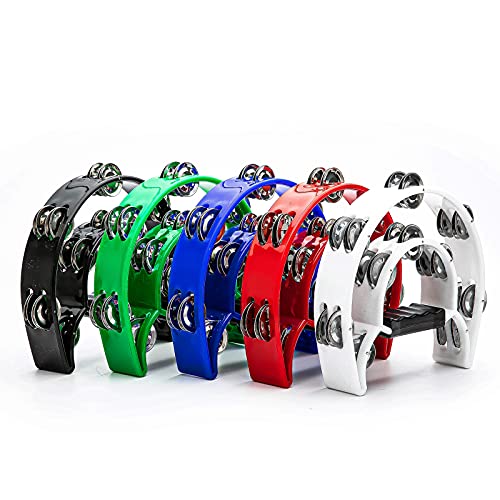 Double Row Tambourine, Musfunny Metal Jingles Hand Held Percussion Tambourine Musical Instrument Gifts for Kids and Adults (Green) from Musfunny