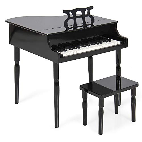 Best Choice Products Kids Classic Wooden 30-Key Mini Grand Piano Musical Instrument Toy w/Piano Lid, Bench, Foldable Music Rack, Song Book, Note Stickers, Enamel Finish - Black from Best Choice Products