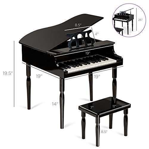 Best Choice Products Kids Classic Wooden 30-Key Mini Grand Piano Musical Instrument Toy w/Piano Lid, Bench, Foldable Music Rack, Song Book, Note Stickers, Enamel Finish - Black from Best Choice Products