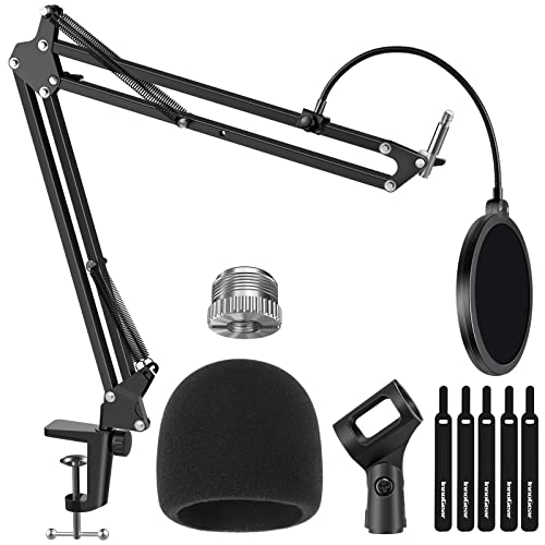 InnoGear Mic Stand for Blue Yeti, Heavy Duty Microphone Stand with Microphone Windscreen and Dual Layered Mic Pop Filter Suspension Boom Scissor Arm Stands for Blue Spark and Other Mics by InnoGear