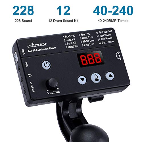 Asmuse Electronic Drum Set Kit for Adults Beginners with 8 inch Mesh Snare Electric Drum Set with Rim Shot and Cymbal Choke Function,USB MIDI Supported,2 Pairs of Drum Sticks &Headphone Set Included by Asmuse