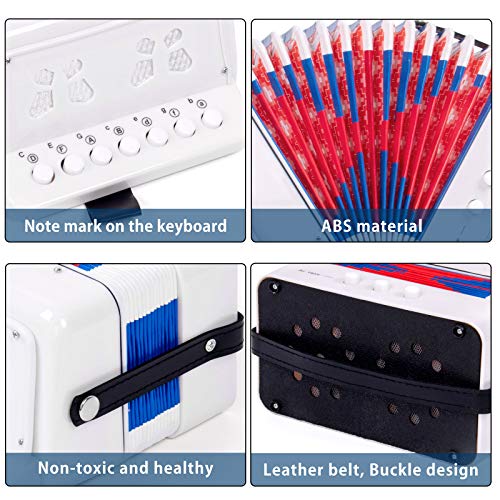Horse Button Accordion,10 Keys Control Kids Accordion Musical Instruments for Kids Children Beginners Lightweight and Environmentally-friendly (White) from Horse