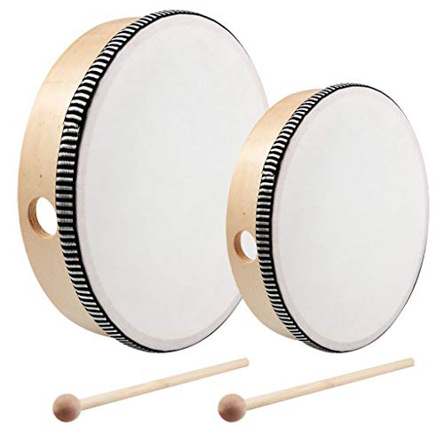 Nydotd 10 Inch & 8 Inch Hand Drum Kids Percussion Wood Frame Drum with Drum Stick Percussion Instruments Preschool Musical Education Children Performance Pro Hand Drum with Wooden Drum Beater by Nydotd