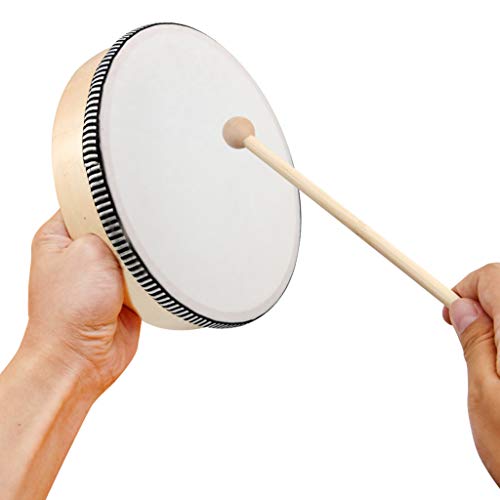 Nydotd 10 Inch & 8 Inch Hand Drum Kids Percussion Wood Frame Drum with Drum Stick Percussion Instruments Preschool Musical Education Children Performance Pro Hand Drum with Wooden Drum Beater by Nydotd