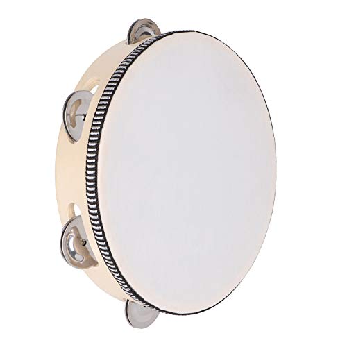 Dreokee 8 inch Tamborines, Tambourine for Adults Wood Handheld Drum Bell Single Row 6 Pairs Jingles Musical Educational Instrument for Kids Church,KTV,Party,Games from Dreokee