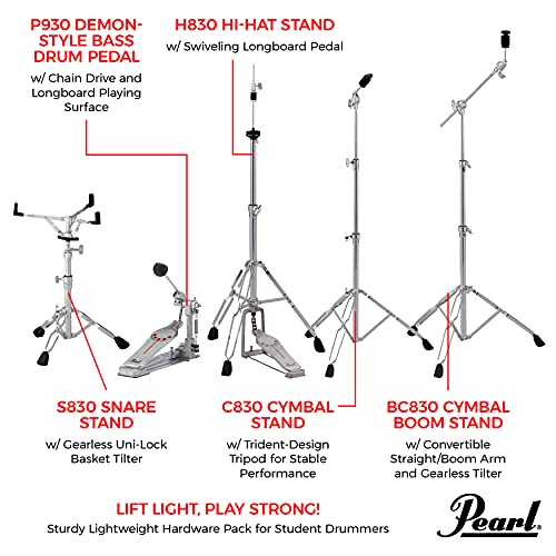 Pearl HWP-830, 830 Series Complete Double Braced Hardware Pack Including H830 Hi-Hat P930 Bass Drum Pedal BC830 Boom C830 Cymbal S830 Snare Stand (HWP830) from Pearl