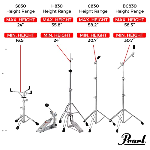 Pearl HWP-830, 830 Series Complete Double Braced Hardware Pack Including H830 Hi-Hat P930 Bass Drum Pedal BC830 Boom C830 Cymbal S830 Snare Stand (HWP830) from Pearl