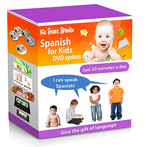 SPANISH FOR KIDS: Early Language Learning System (Spanish in just 20 minutes) Kid Start Spanish - 4 DVDs + Music CD + Large Book + 50 Flashcards + Games + Apps included. from Bamm Enterprises Inc.