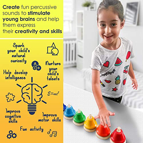 MINIARTIS Desk Bells Set for Kids | 8 Notes Diatonic Colorful Metal Hand Bells | Kids Musical Instruments | Music Songbook & Carry Case Included | Great Holiday Birthday Gift for Children from MiniArtis