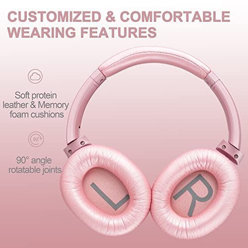 ZIHNIC Active Noise Cancelling Headphones, 40H Playtime Wireless Bluetooth Headset with Deep Bass Hi-Fi Stereo Sound,Comfortable Earpads for Travel/Home/Office (Rose Gold) from zihnic