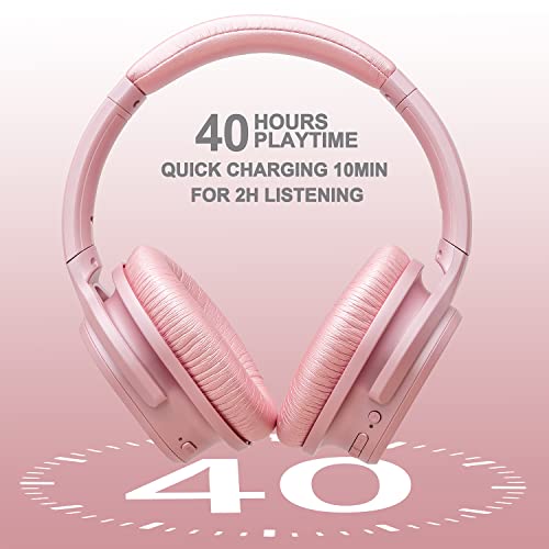 ZIHNIC Active Noise Cancelling Headphones, 40H Playtime Wireless Bluetooth Headset with Deep Bass Hi-Fi Stereo Sound,Comfortable Earpads for Travel/Home/Office (Rose Gold) from zihnic